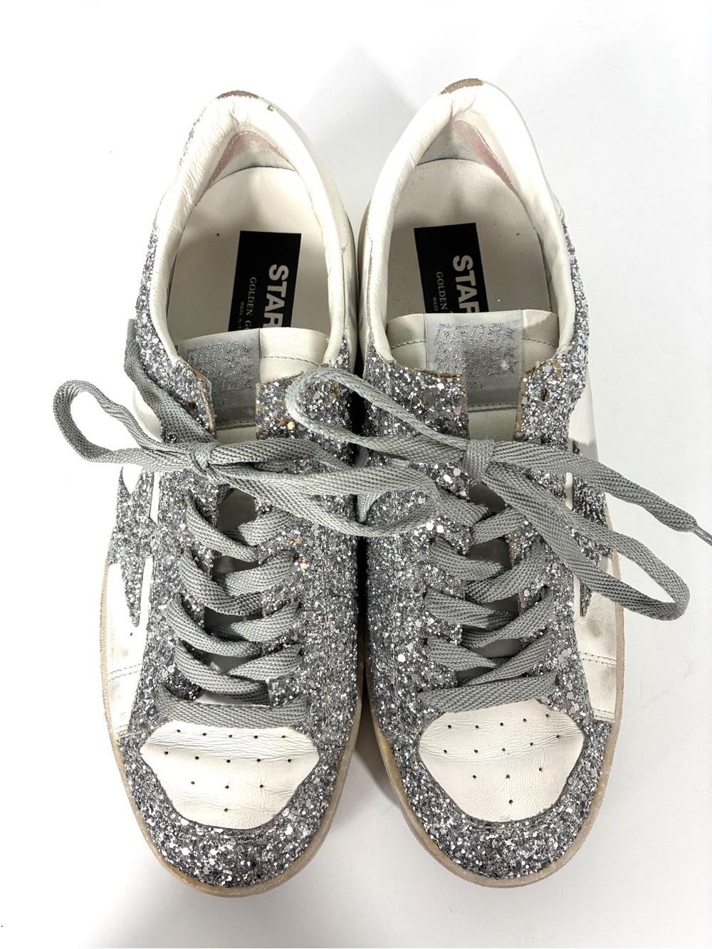 Golden Goose May Glitter Sneakers White Silver Star Women's Size 41 / US 11 - Picture 2 of 11